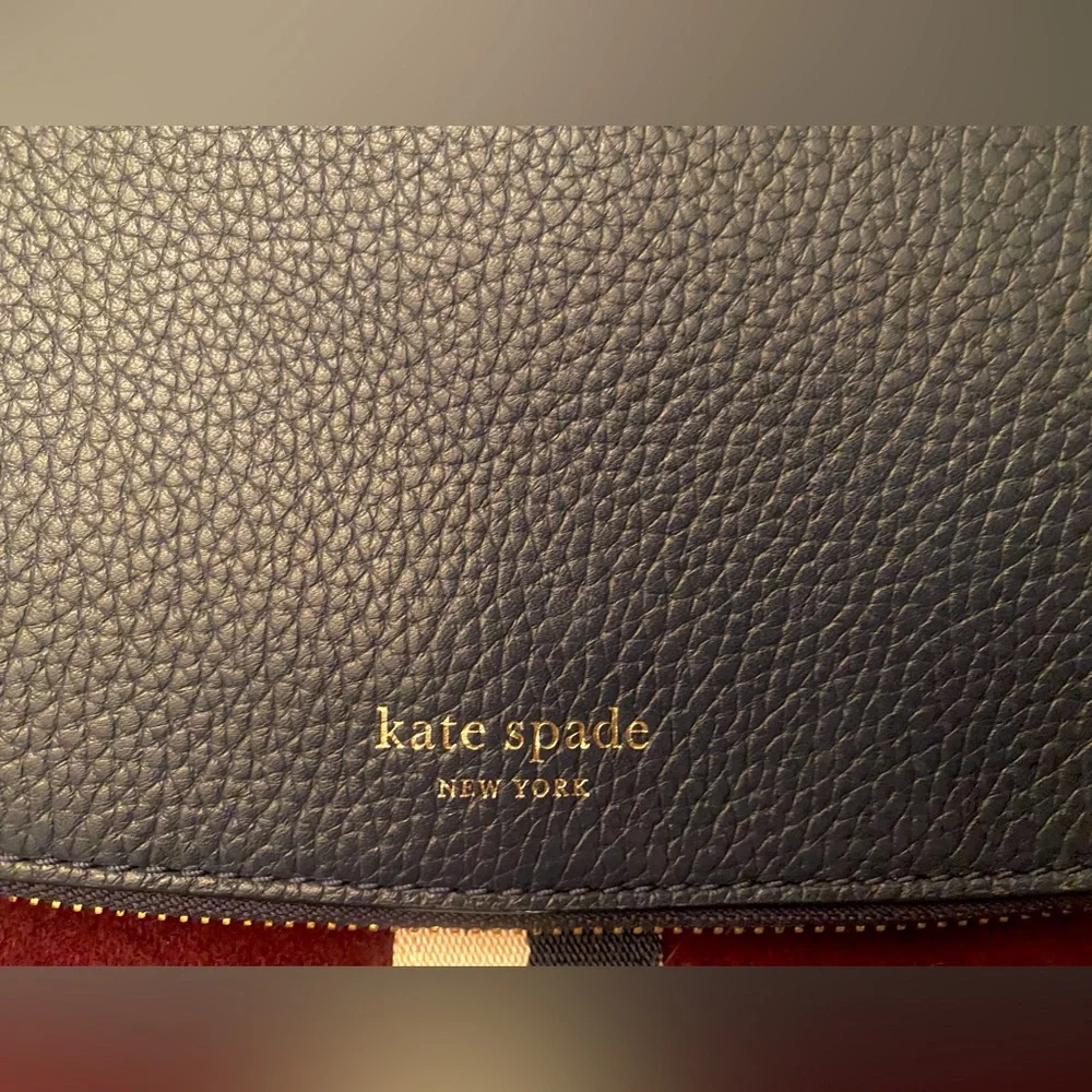 Kate Spade New York Wool & Leather Crossbody Bag Burgundy Navy Stripe Flap Purse